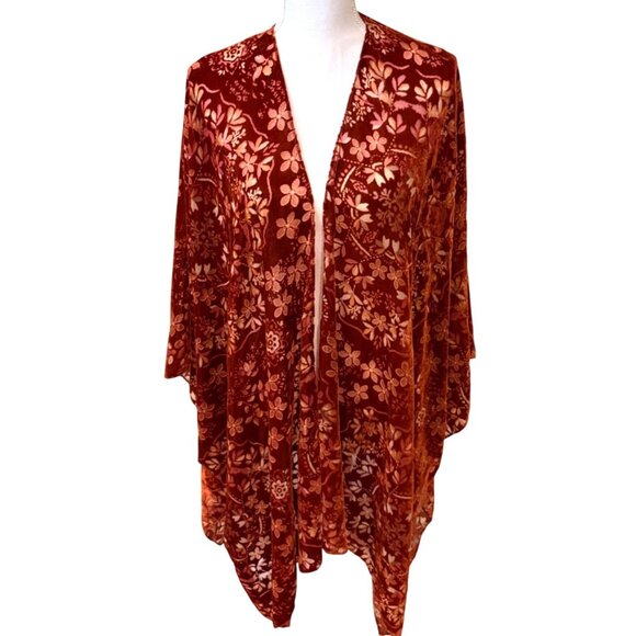 Torrid Womens Velvet Burnout Ruana Rust One Size Kimono Top OS - Picture 9 of 10